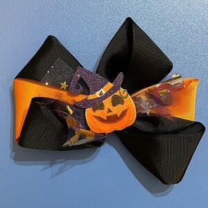 🧙‍♀️ Witch Hat Pumpkin Halloween Hair Bow – Orange & Black